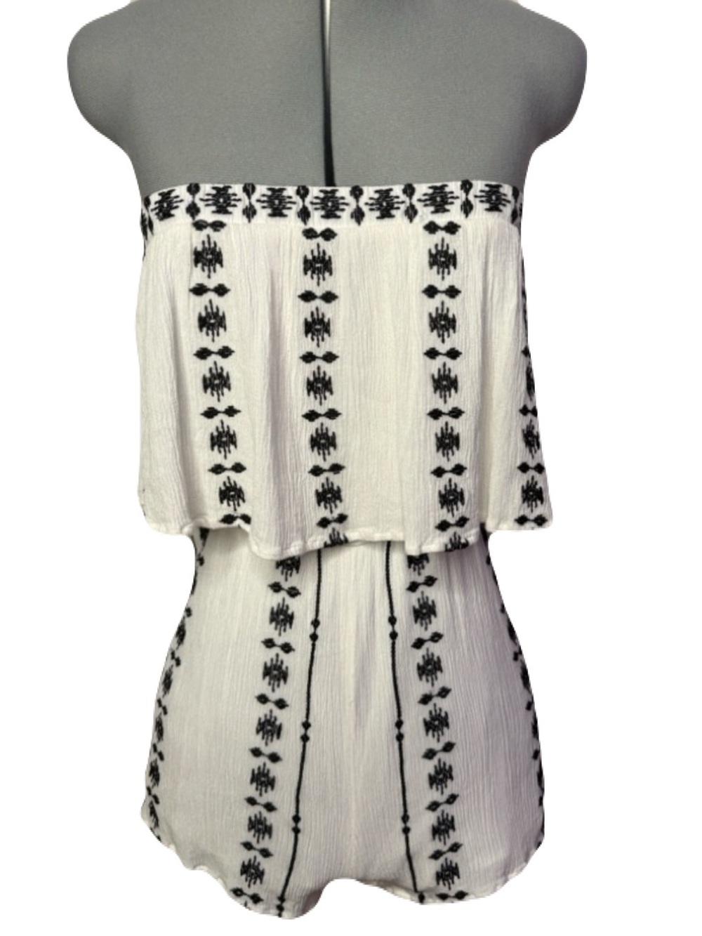 Embroidered Boho Strapless Romper White S